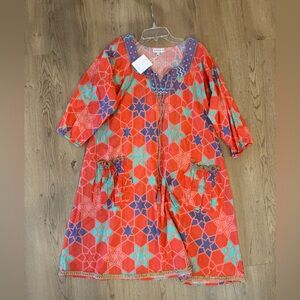 NWT Naudic Boho SAO Paulo Dress Stargazer Print Coral Sz M